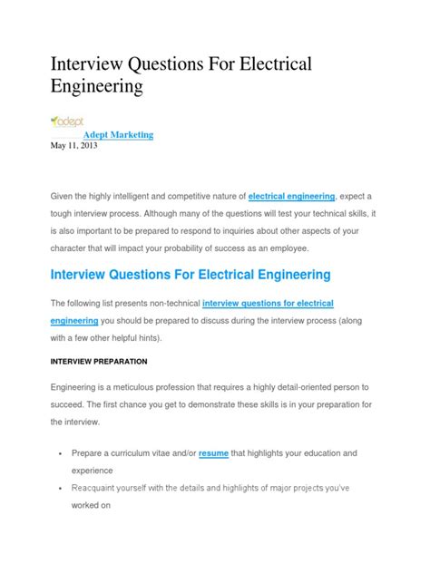 Interview Questions For Electrical Engineering | PDF | Engineering ...