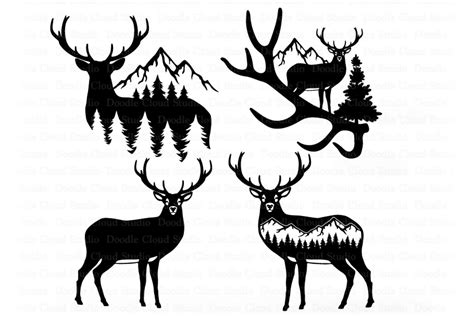 Deer in Forest Silhouette SVG, Nature Scene SVG Cut Files. (780227) | Cut Files | Design Bundles