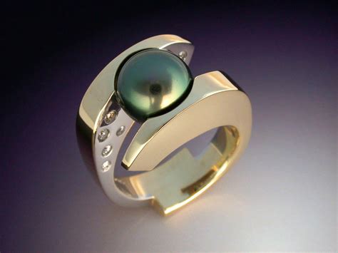 Tahitian Black Pearl & Diamond Ring - Metamorphosis Jewelry Design