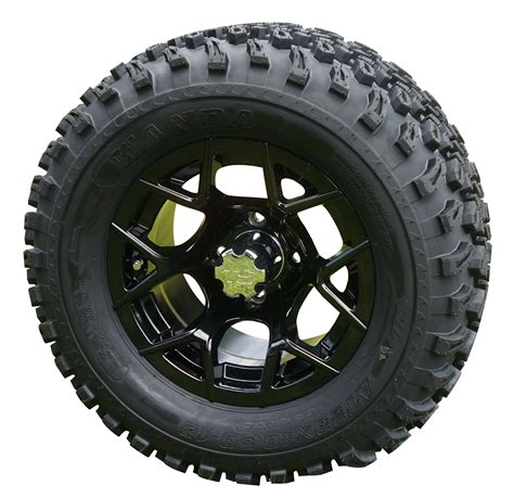 12" Rally Black Golf Cart Wheels with 23" All Terrain Tires - Set of 4 ...