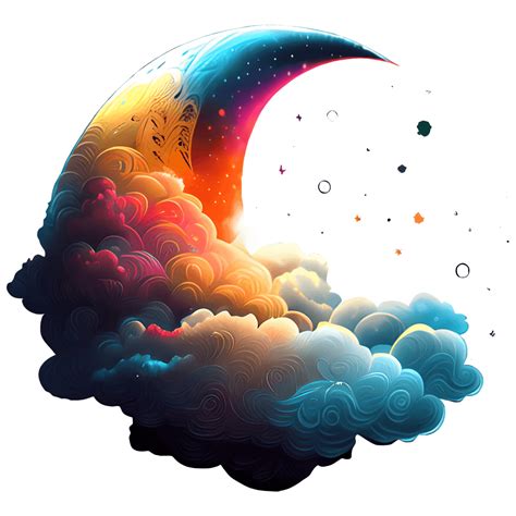 Colorful Crescent Moon over Dark Clouds · Creative Fabrica