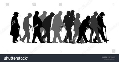 Elderly Seniors Walking Crowd Vector Silhouette Stock Vector (Royalty ...