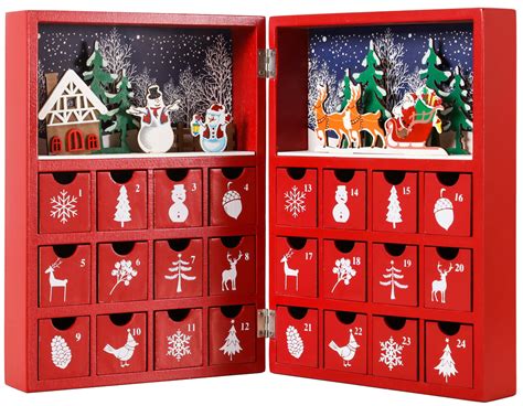 BRUBAKER Advent Calendar Wooden Christmas Book with 24 drawers - Red