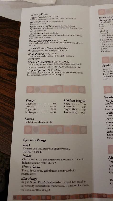 Menu at Airport Pizza pizzeria, Cheektowaga