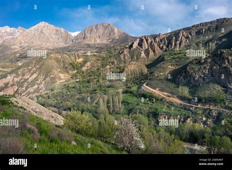 Peaks in the valley of Alborz mountain range close to Mt. Damavand ...