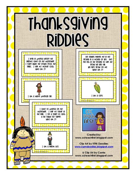 Clip Art by Carrie Teaching First: Thanksgiving Riddles Cards