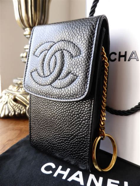 Chanel Phone Case Pouch in Black Caviar with Gold Keyring - SOLD ...