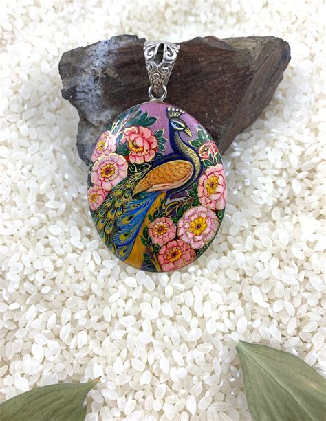 Art Nouveau jewelry peacock jewelry Hand painted Sterling | Etsy