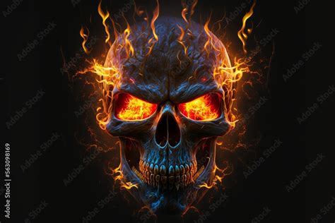 Fire skull on the black background Stock Illustration | Adobe Stock