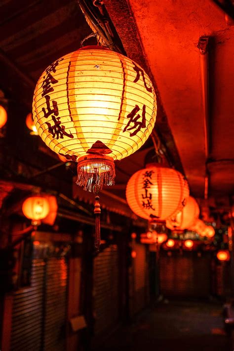 Chinese lanterns, lanterns, hieroglyphs, light, glow, HD phone ...