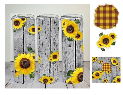 Wood Sunflower with Patch digital image for skinny tumblers sublimatio – Digital Di-Signs