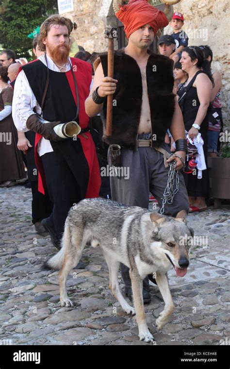 PEROUGES, FRANCE - JUNE 16 : Master of wolf during the Medieval ...