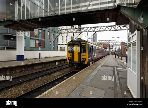 A train leaving Manchester Oxford Road station in Manchester city ...