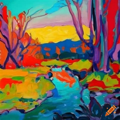 Landscape painting in fauvism and expressionism style on Craiyon