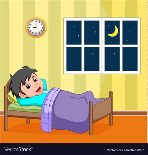 Smile little boy sleeping in the bed Royalty Free Vector | Decoración ...