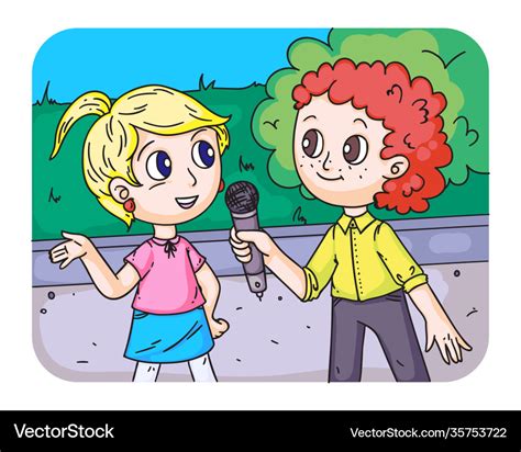 Kid journalist reporter and interview on street Vector Image