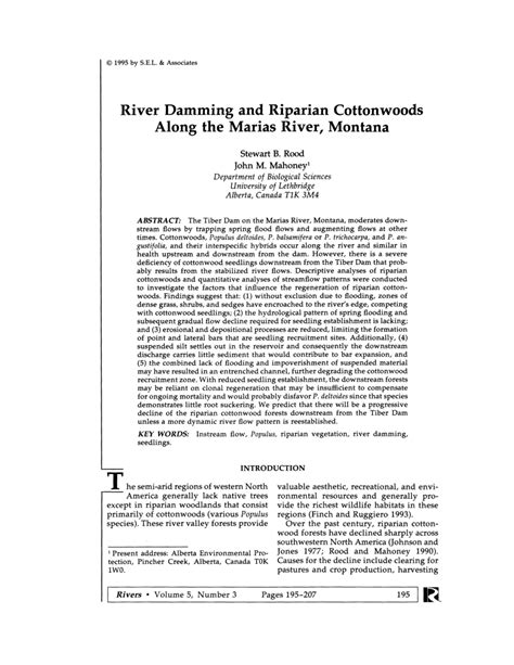 (PDF) River Damming and Riparian Cottonwoods Along the Marias River, Montana