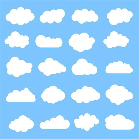 Cloud symbols. Clouds set collection on blue background. Vector drawing ...