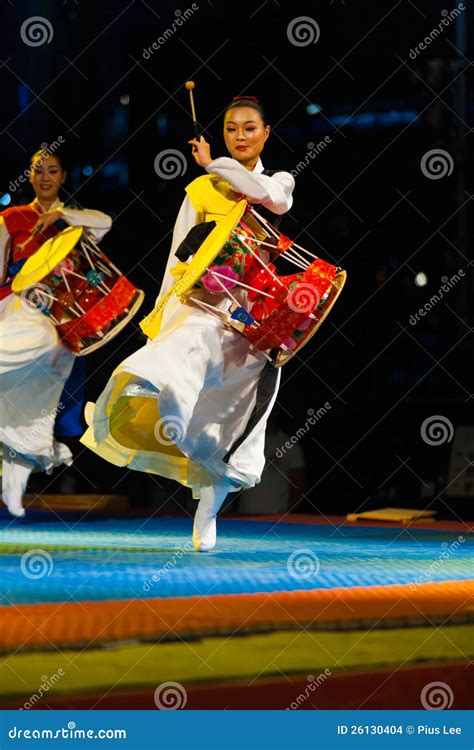 Korean Janggu Drum Show Jump Traditional Dress Editorial Stock Image - Image: 26130404