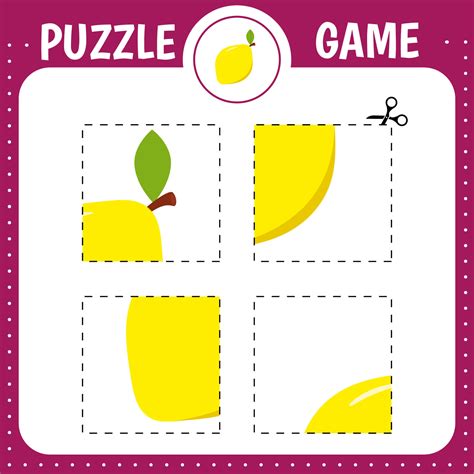 Puzzle game for kids. Cutting practice. Education developing worksheet. Activity page. Cut and ...