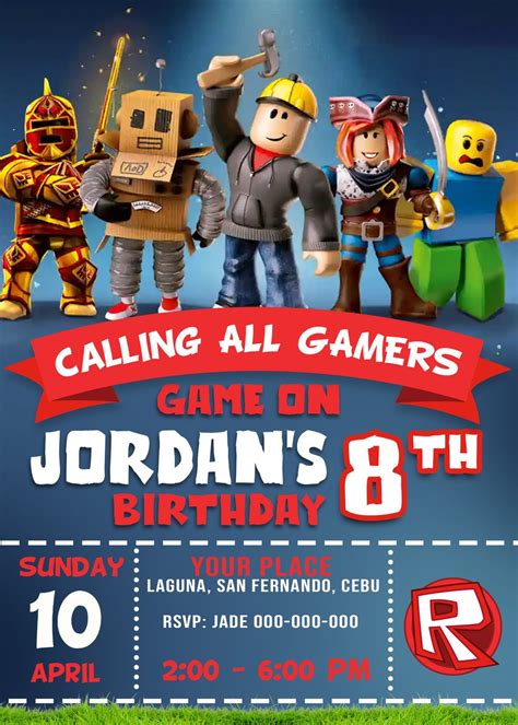 ROBLOX Birthday Party Invitation 4 x 6 or 5 x 7 Printable 1363 - Jamakodesigns | Birthday party ...