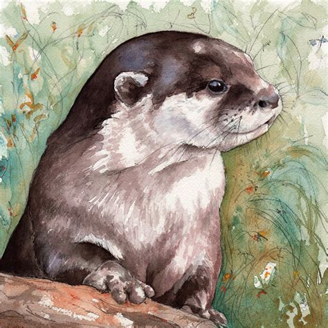 Otter on Riverbank Giclée Print, Wall Art, Nursery Art, Otter Print ...