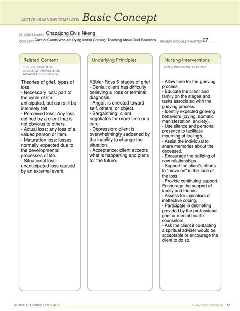 Ati Basic Concept Template Grief Loss And Palliative Care