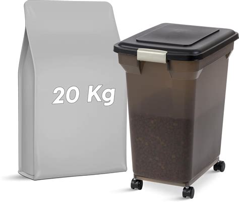 IRIS USA 19 Kg / 52 L (55 US Qt) WeatherPro Airtight Pet Food Container with Attachable Casters ...