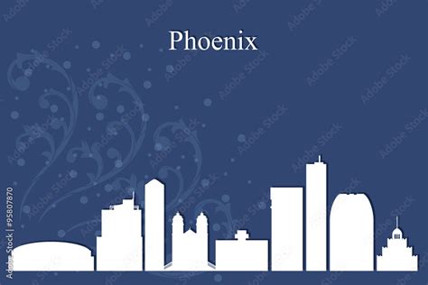 Phoenix city skyline silhouette on blue background Stock Vector | Adobe ...