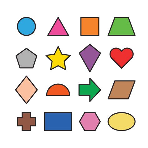 Collection of basic 2D shapes for kids learning, colorful geometric ...