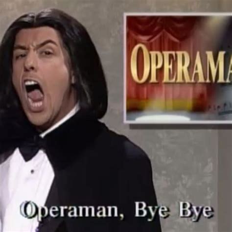 a man in a tuxedo with his mouth open and an opera sign behind him