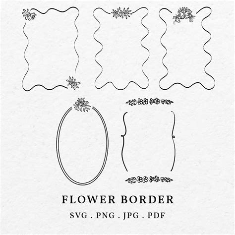 Wavy Border With Flower Illustration SVG PNG Scribble Frame With Floral ...