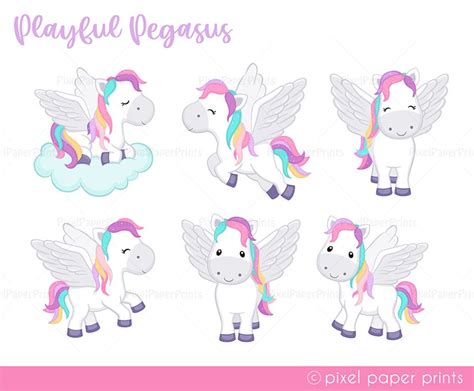 Pegasus Clip Art Cute Pegasus Graphics Printable - Etsy