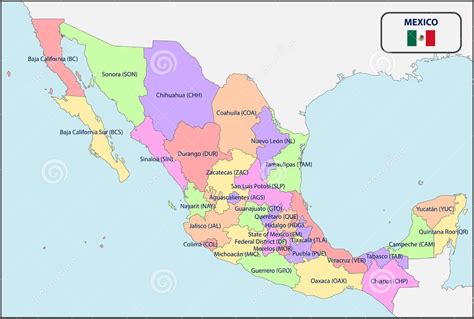 Map of Mexico regions: political and state map of Mexico