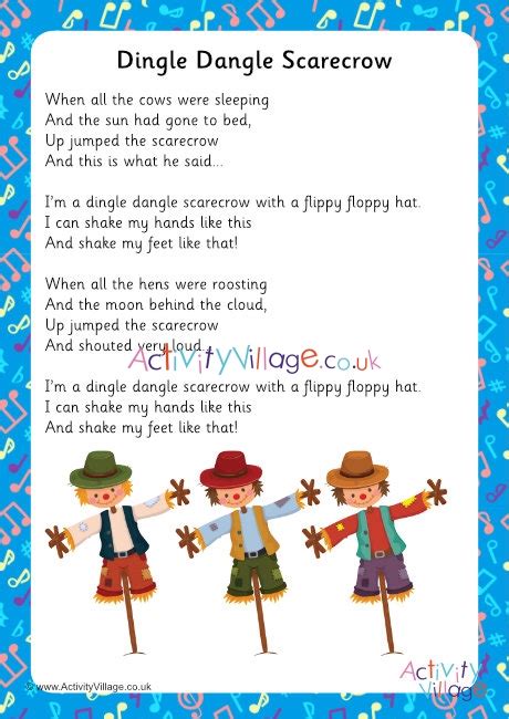 Dingle Dangle Scarecrow Song Lyrics Printable