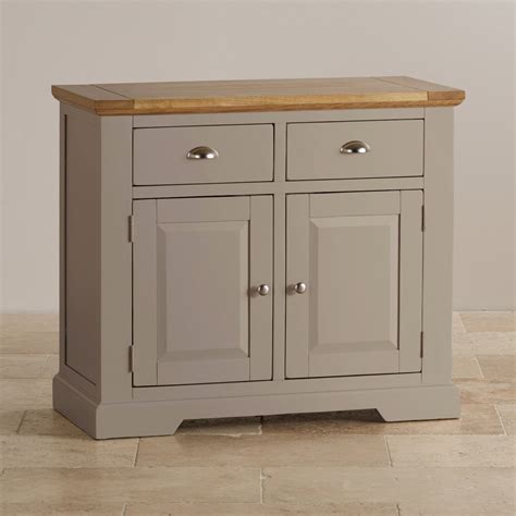 Natural oak and light grey painted small sideboard.