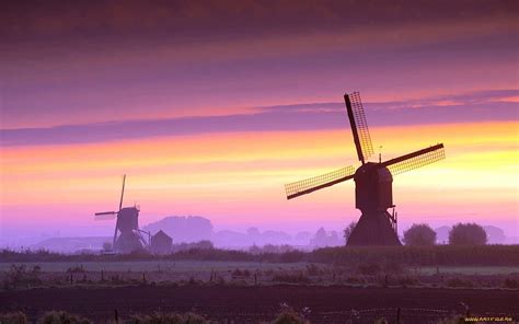 Windmills, landscape, twilight, sky HD wallpaper | Pxfuel