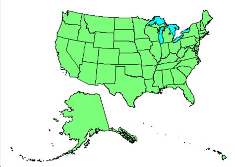 Map of the United States with Alaska and Hawaii to scale United States ...