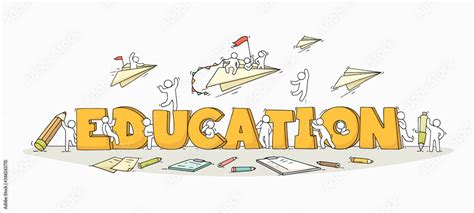 Sketch of little people with word Education Stock Vector | Adobe Stock