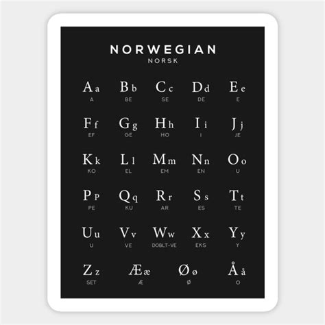 Norwegian Alphabet Chart, Norway Language Chart, Black - Norwegian - Magnet | TeePublic