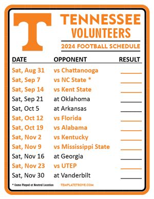 Printable 2024 Tennessee Volunteers Football Schedule