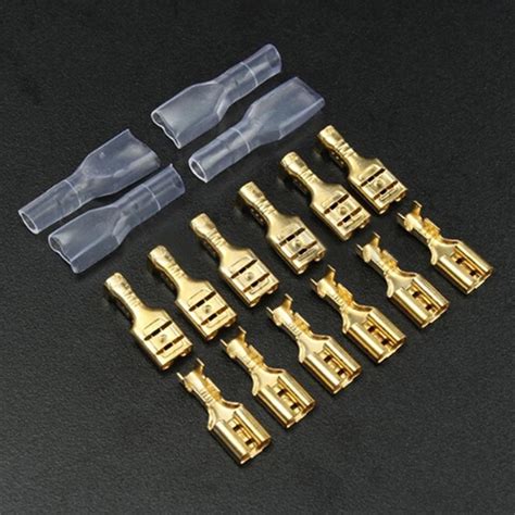 Female Crimp Terminal Connector Electric Wire Connectors Set approx. 4.8mm Gold Brass Car ...