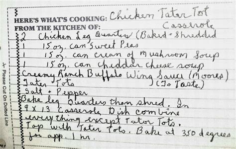 Chicken Tater Tot Casserole recipe from my mom's recipe box. Photo by ...
