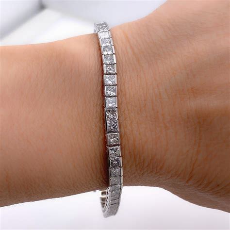 Princess Cut Diamond 12.00 Carat Tennis Bracelet 14 Karat White Gold For Sale at 1stDibs