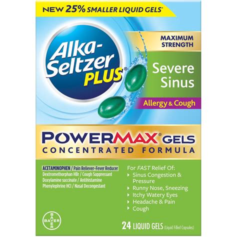 Alka-Seltzer Plus Powermax Severe Sinus, Allergy & Cough Medicine, Liquid Gels, 24 Count ...