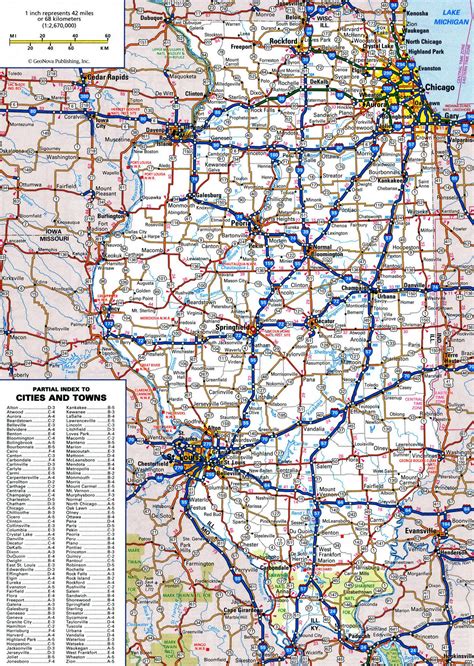 Road Map Of Illinois With Distances Between Cities Highway Freeway Free ...