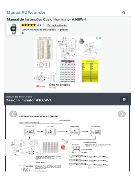 Manual de Instruções Casio Illuminator A168W-1 (1 | Download grátis PDF | Informática