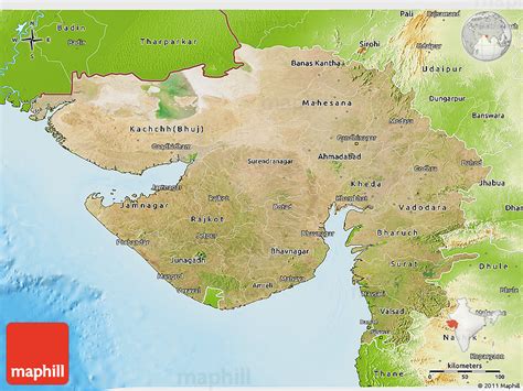 Satellite 3D Map of Gujarat, physical outside