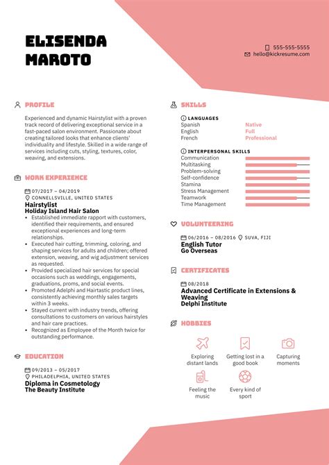 Hair Stylist Resume Sample | Kickresume