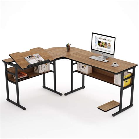 Buy Tribesigns Modern L-Shaped Desk with Bookshelf, 67 inch Double Corner Computer Office Desk ...